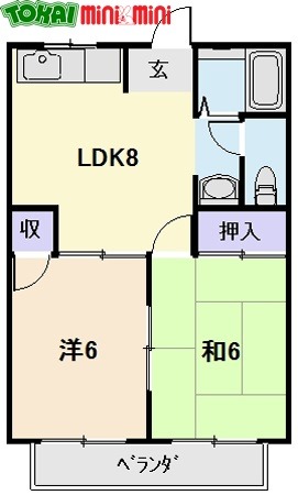 朝霧ハイツ　Bの間取り