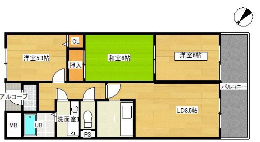 吹田市岸部北のマンションの間取り