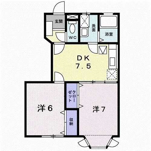 久留米市三潴町西牟田のアパートの間取り