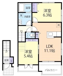 登米市 2階建 築1年の間取り写真