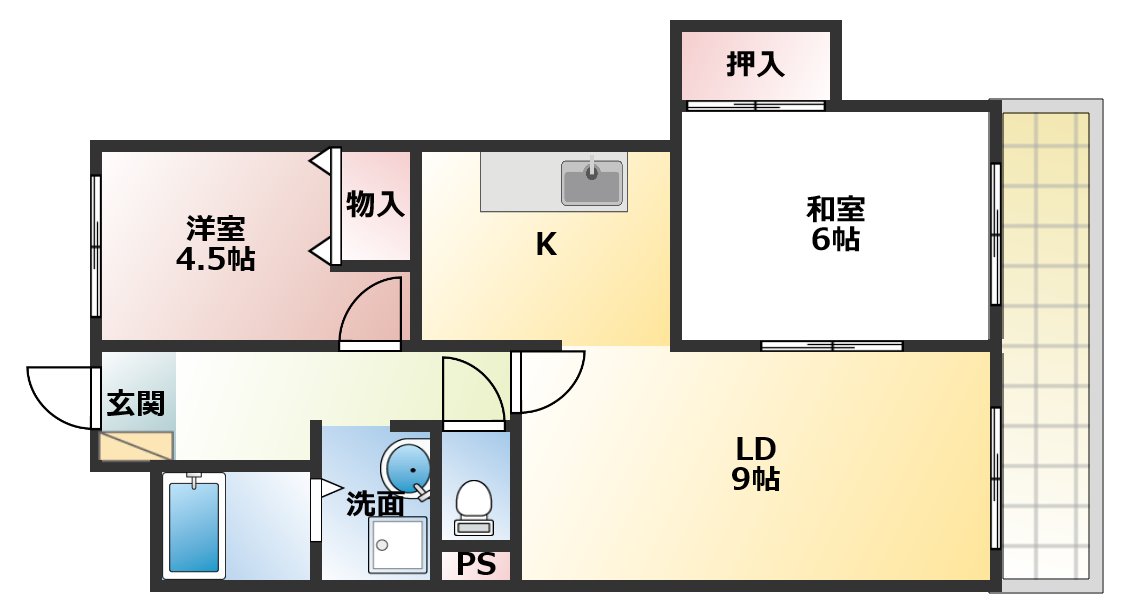 ＪＲ山陽本線 魚住駅 徒歩6分 4階建 築36年の間取り写真