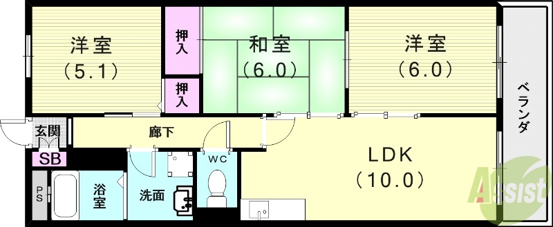 神戸市垂水区本多聞のマンションの間取り