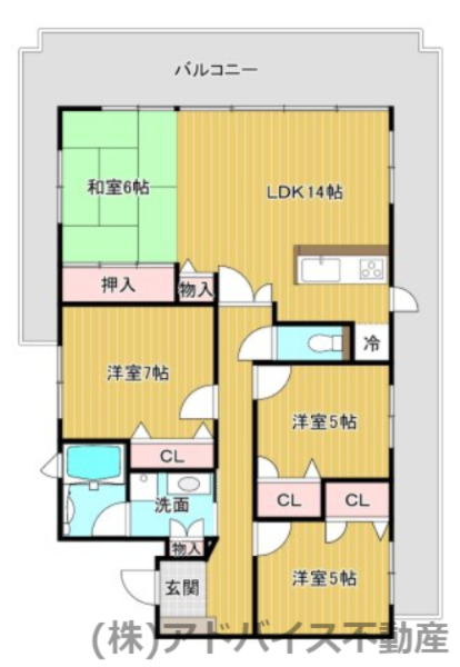 筑後市大字山ノ井のマンションの間取り