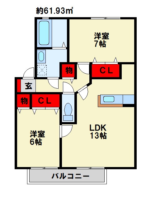 リビングタウン南方　B棟の間取り