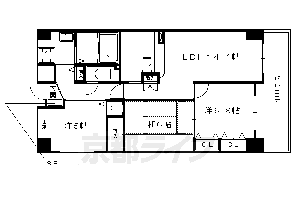 【京都市伏見区醍醐鍵尾町のマンションの間取り】