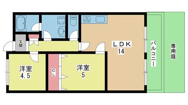 豊中市長興寺北のマンションの間取り