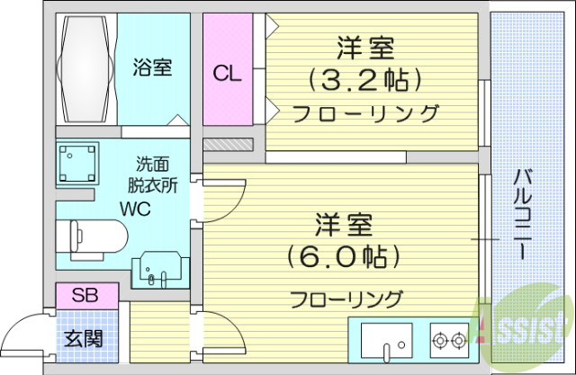 仙台市青葉区国見のアパートの間取り