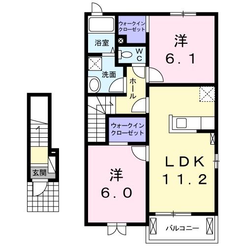 亘理郡亘理町逢隈牛袋のアパートの間取り