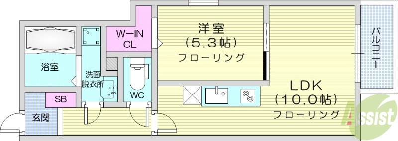 仙台市青葉区滝道のアパートの間取り