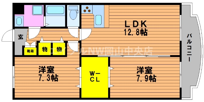 岡山市中区浜のマンションの間取り