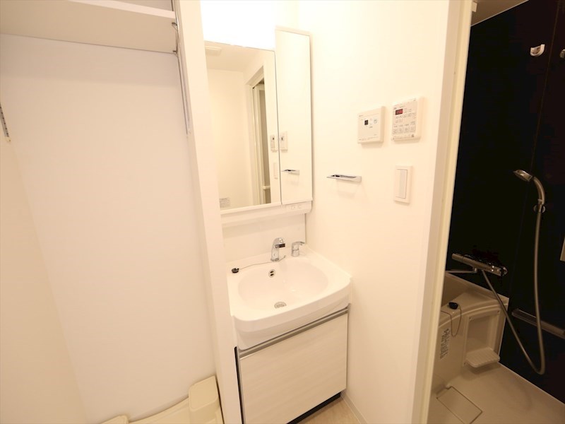 洗面設備　脱衣所　独立洗面台（シャンプードレッサー付）収納スペース有