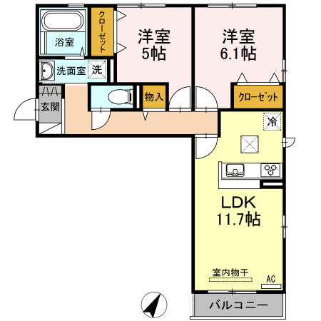 徳島市東吉野町のアパートの間取り