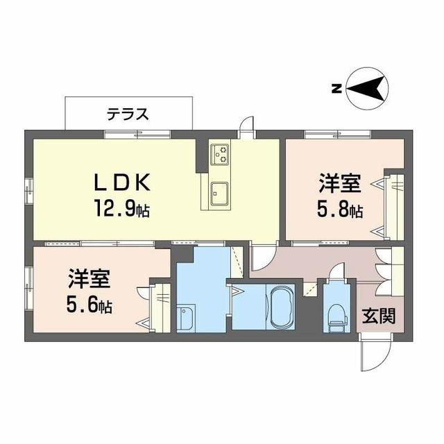 【（仮）シャーメゾン岩出川尻Ａ棟の間取り】