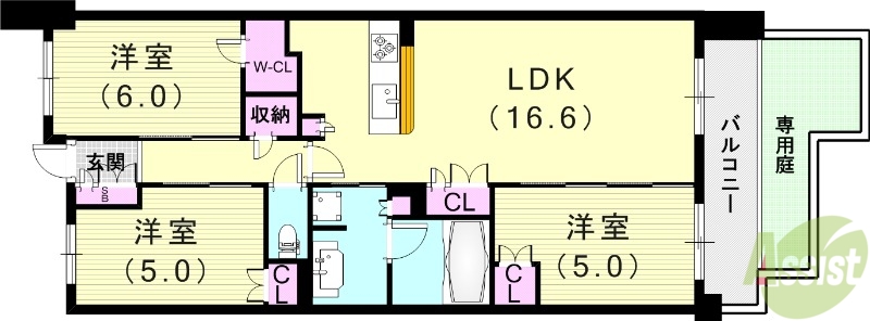 【西宮市千歳町のマンションの間取り】