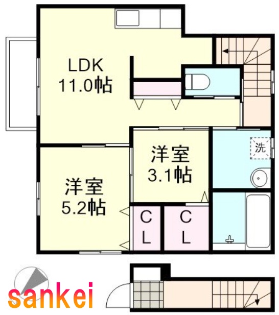 倉敷市四十瀬のアパートの間取り