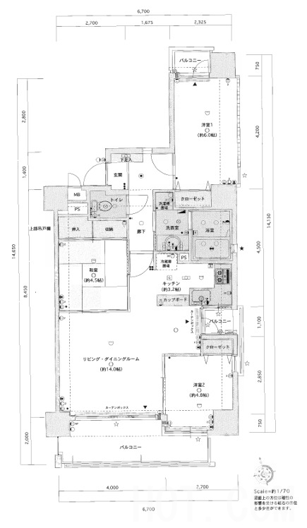 福岡市中央区荒戸のマンションの間取り