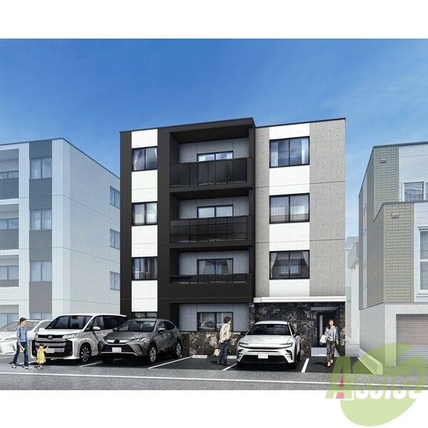 建物外観　外観予想パース　札幌市白石区栄通「仮）シティノーブル栄通」