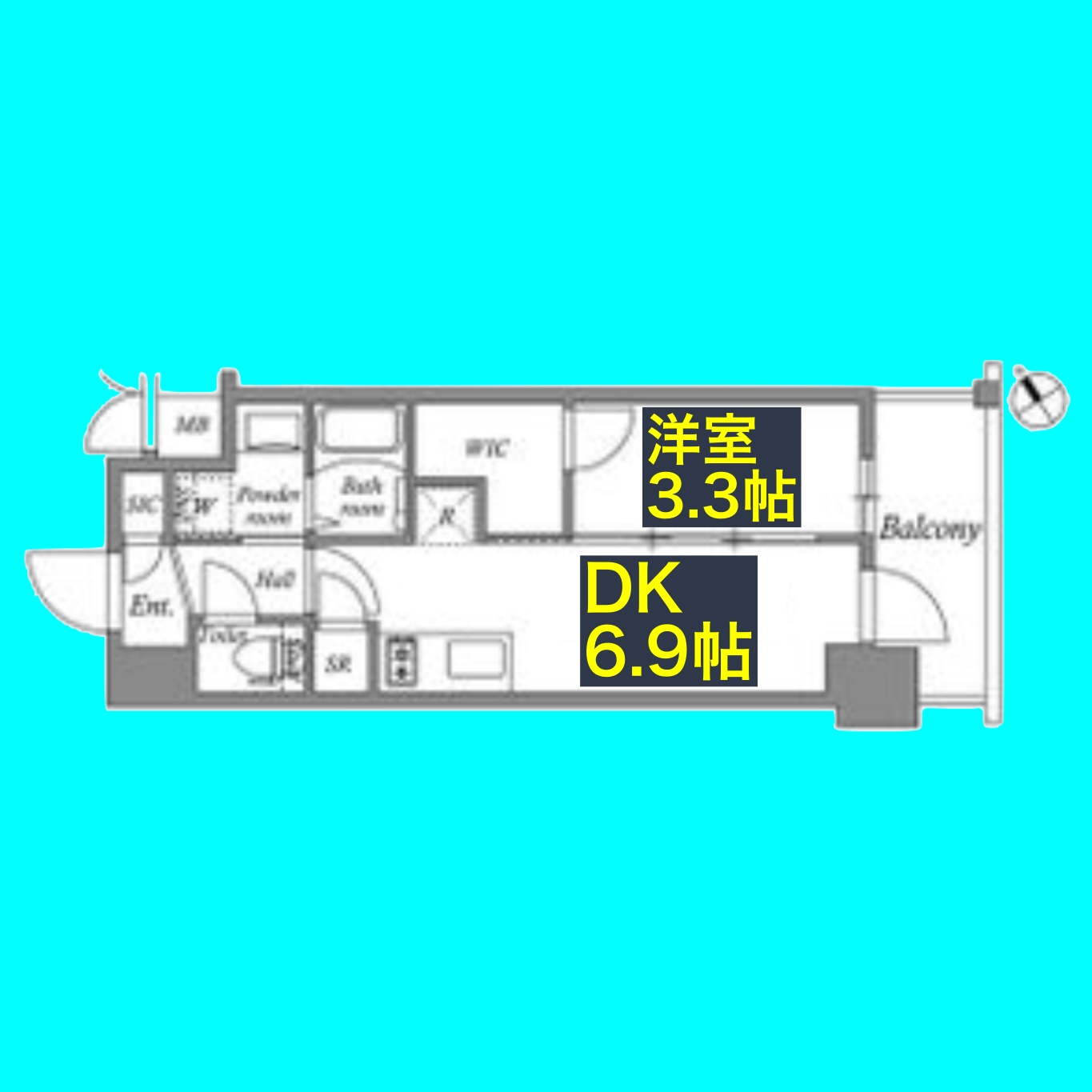 地下鉄東山線 新栄町駅 徒歩5分 15階建 築2年の間取り写真