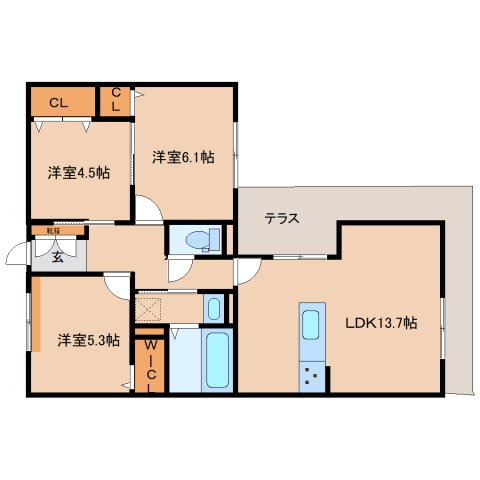 葛城市北花内のアパートの間取り