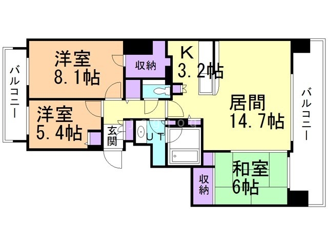 クリーンリバーフィネス手稲オーブの間取り