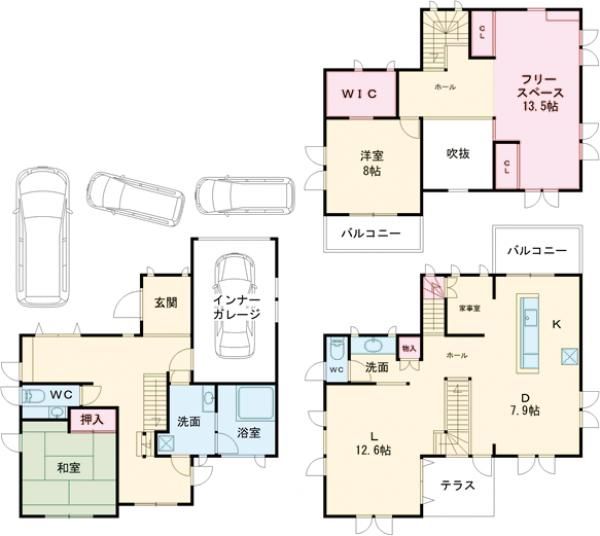 【熊谷市上之３階建戸建貸家の間取り】