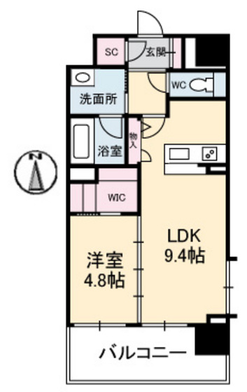 岡山市北区奉還町のマンションの間取り