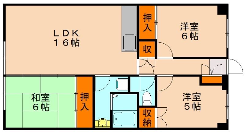 大野城市下大利のマンションの間取り