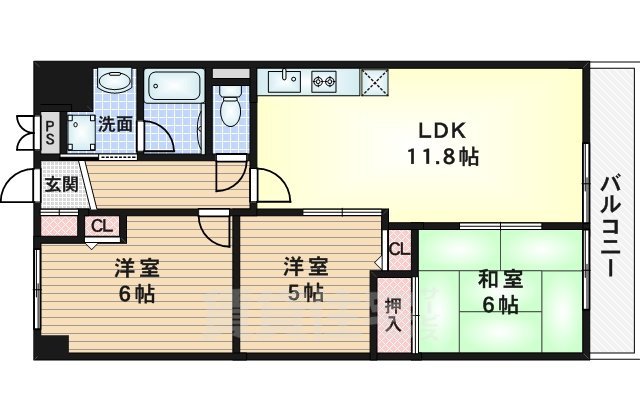 吹田市佐井寺南が丘のマンションの間取り