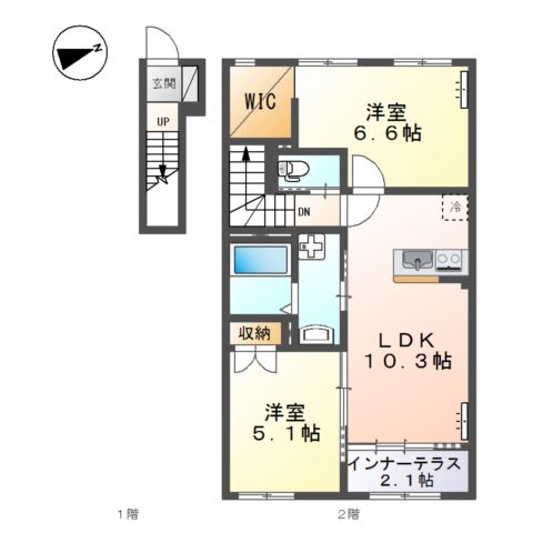 米子市上福原のアパートの間取り