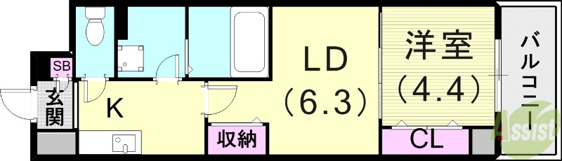 神戸市東灘区住吉宮町のマンションの間取り