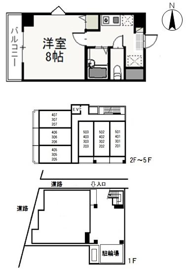 岡山市北区奉還町のアパートの間取り