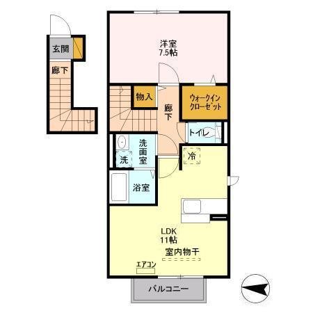 グランシャルムKM　201号室の間取り