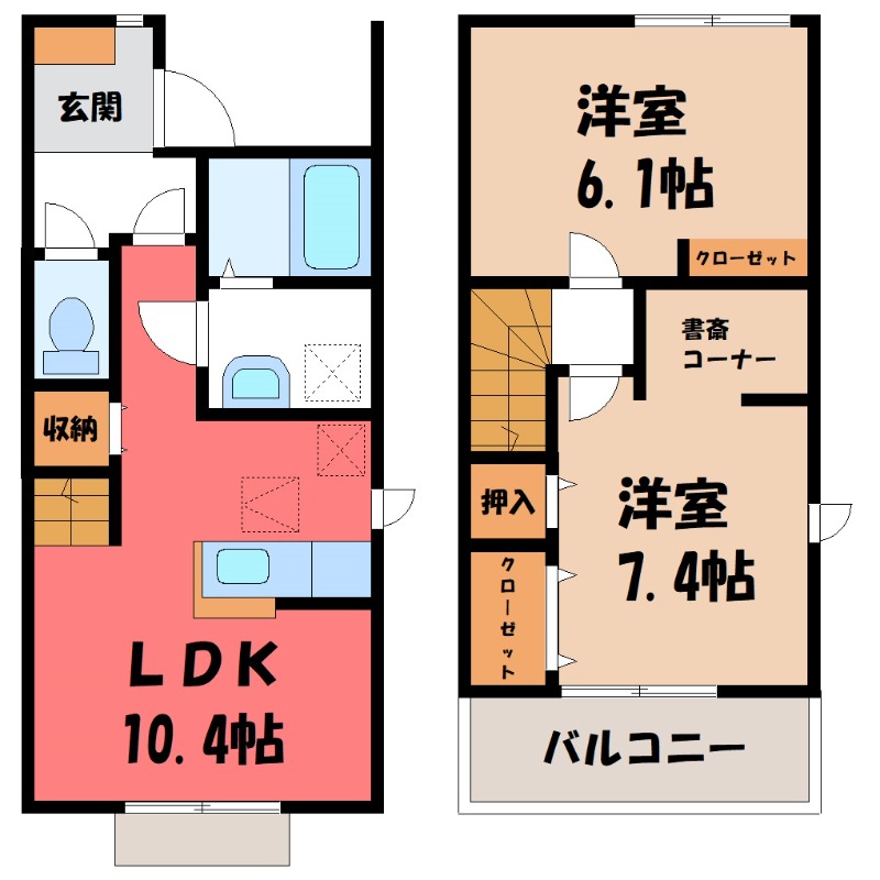 鹿沼市御成橋町のアパートの間取り