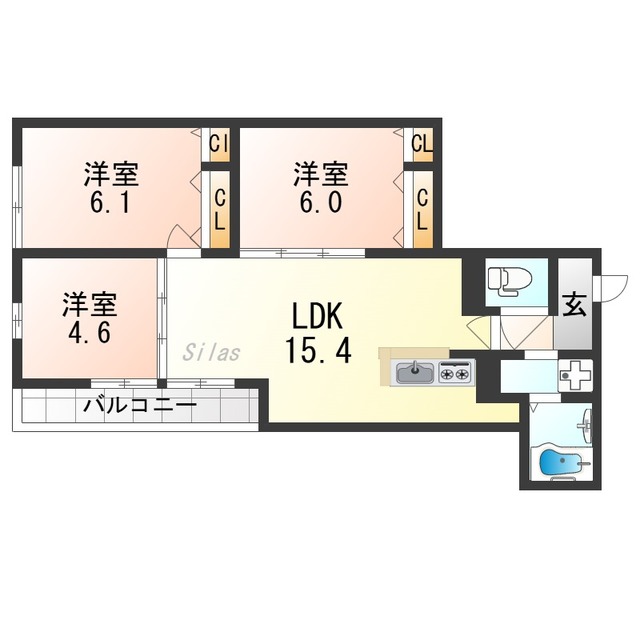 （仮)右京区嵯峨折戸町新築ハイツの間取り