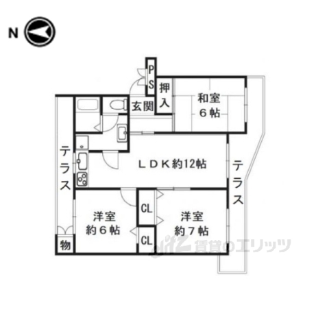 乙訓郡大山崎町字円明寺のマンションの間取り