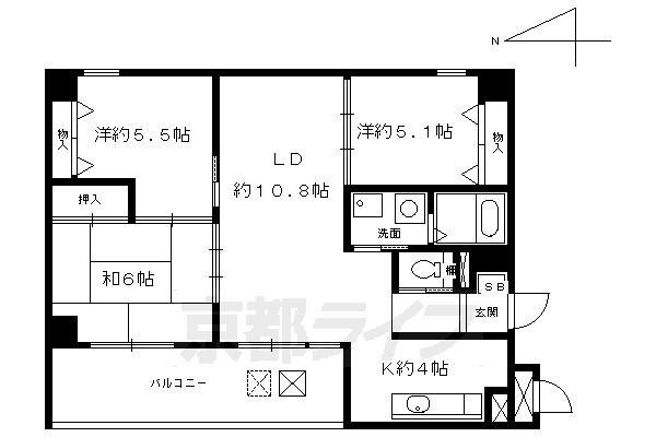 京都市下京区松原中之町のマンションの間取り