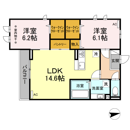 仙台市若林区六十人町のアパートの間取り