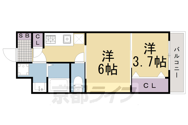 京都市中京区聚楽廻西町のマンションの間取り