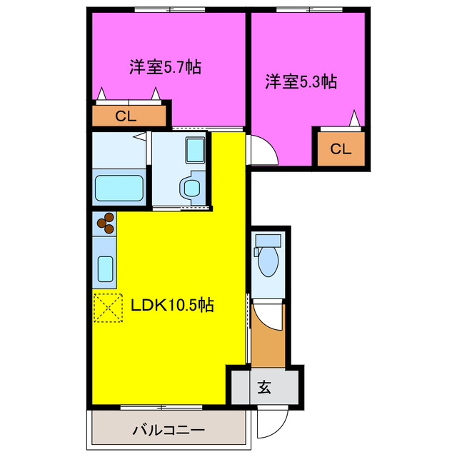 磐田市千手堂のアパートの間取り