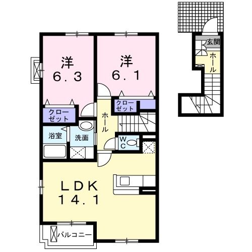 桜川市富士見台のアパートの間取り