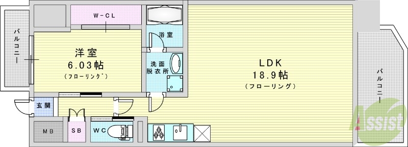 大阪市淀川区宮原のマンションの間取り