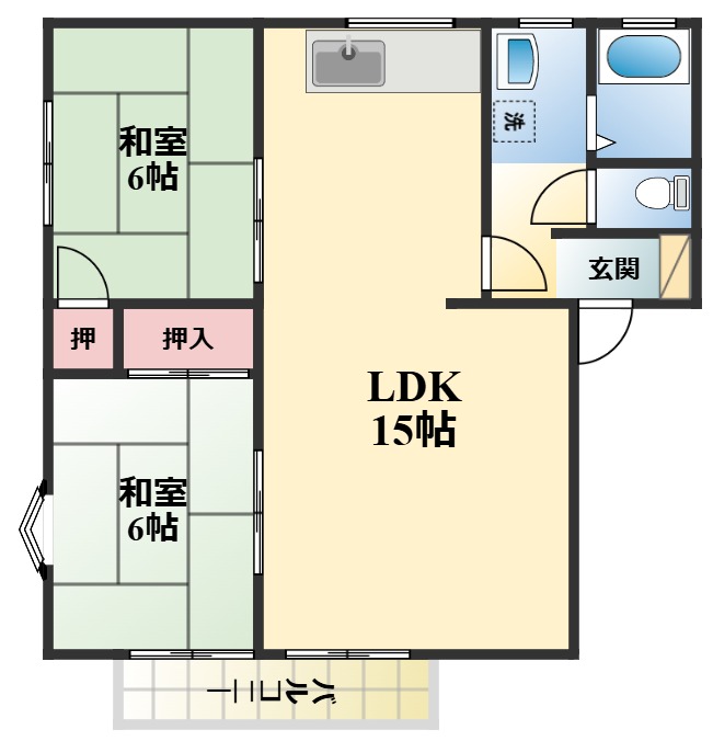 北九州市小倉南区朽網西のアパートの間取り