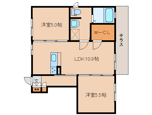 橿原市曽我町のアパートの間取り