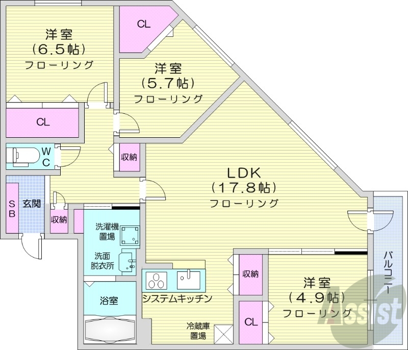 札幌市西区発寒五条のマンションの間取り