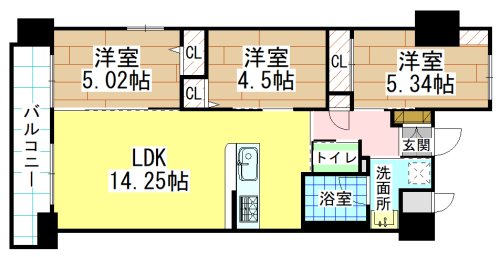 北九州市門司区高田のマンションの間取り