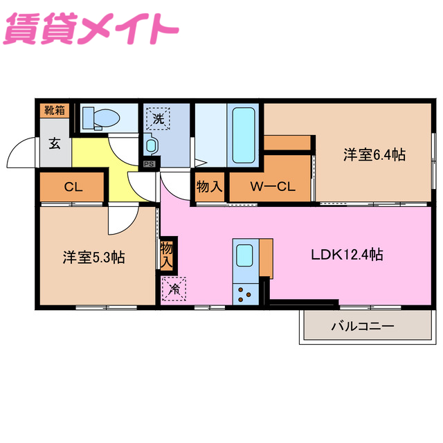 四日市市羽津山町のアパートの間取り