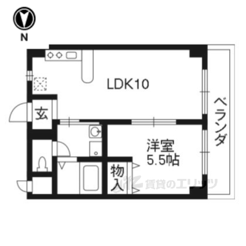 八幡市美濃山幸水のマンションの間取り