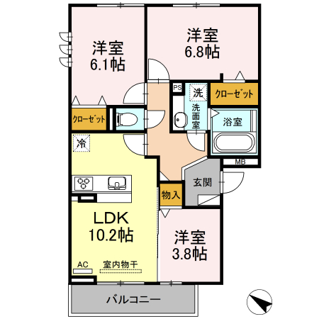 東海市富木島町のアパートの間取り