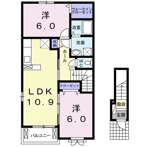 竹原市西野町のアパートの間取り