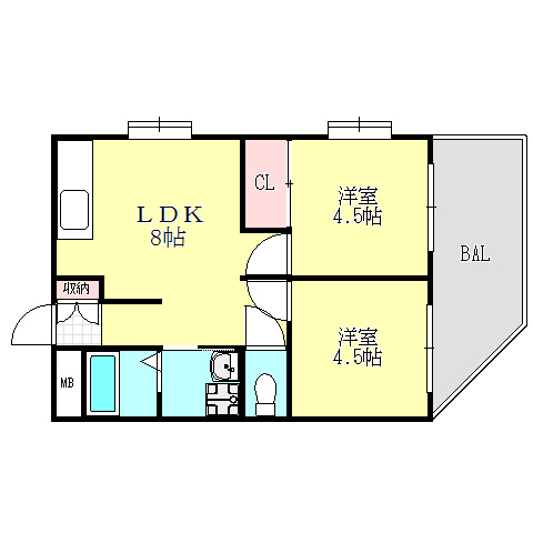 神戸市中央区上筒井通のマンションの間取り